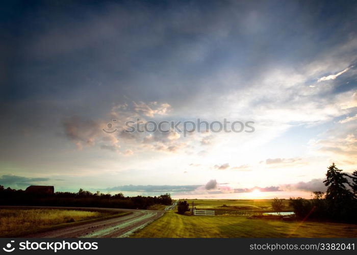 A sunset after a rain storm in rural Saskatchewan, Canada