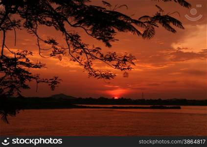 a sunset at the Mekong river in the town of Savannakhet in central Lao in the region of Khammuan in Lao in Souteastasia.. ASIA LAO KHAMMUAN REGION