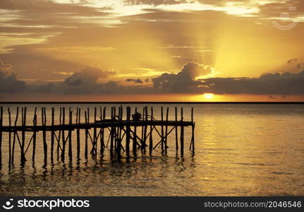 a sunset at the the Beach of the Town of Kampung Lubok Buaya and Pantai Cenang Beach on the Island of Langkawi in Malaysia. Malaysia, Langkawi, January, 2003