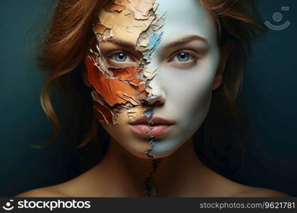 A surreal portrait of a split humans face