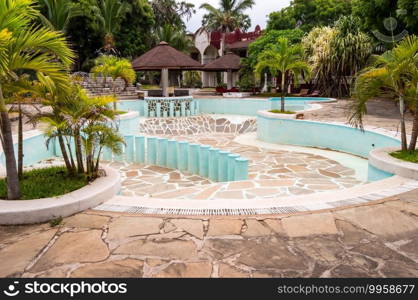 A swimming pool empties at the end of tourist season