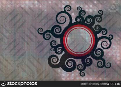 A swirly foliage frame over a diamond plate texture with plenty of copyspace.