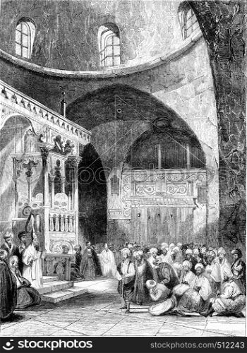 A synagogue in Jerusalem, vintage engraved illustration. Magasin Pittoresque 1843.