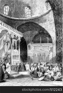 A synagogue in Jerusalem, vintage engraved illustration. Magasin Pittoresque 1843.
