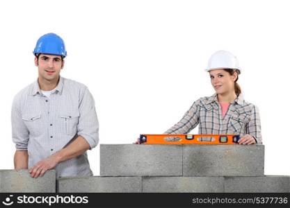 A team of bricklayers