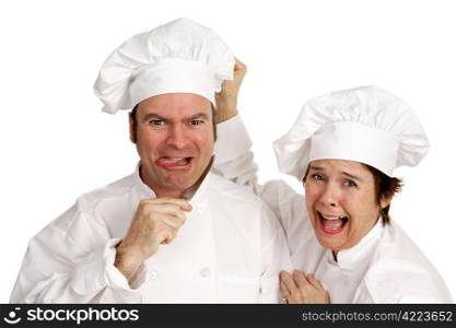 A tempermental chef threatening suicide because his recipe didn&rsquo;t turn out. His female colleague is horrified.