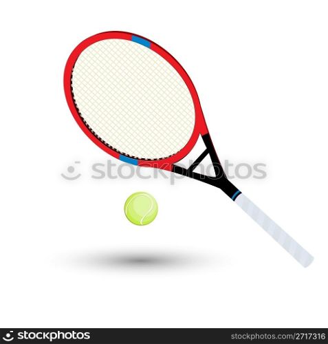 A tennis racket and ball over white background