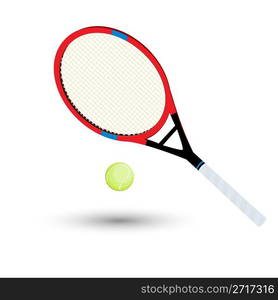 A tennis racket and ball over white background