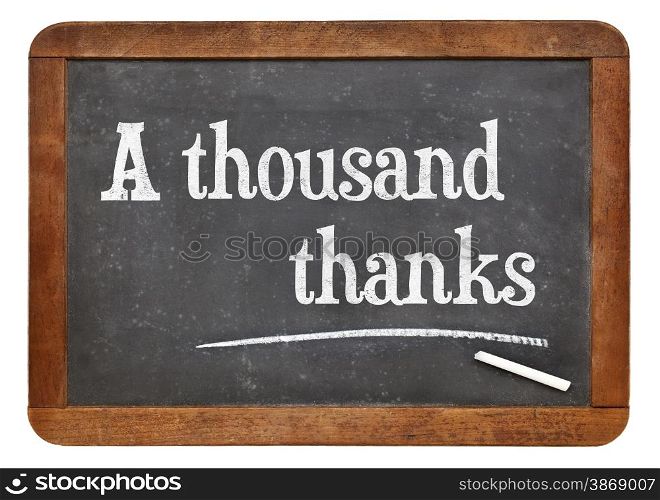 A thousand thanks. Text on a vintage slate blackboard