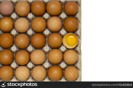 A top view of a hen&rsquo;s egg in a panel on a white background
