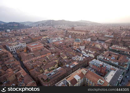 a top view of the historic center of Bologna, Italy