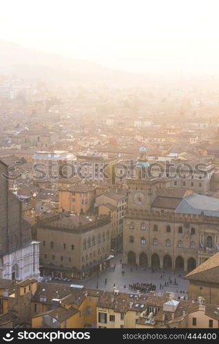 a top view of the historic center of Bologna, Italy