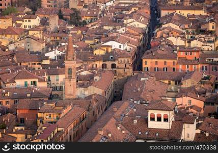 a top view of the historic center of Bologna, Italy