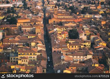 a top view of the historic center of Bologna, Italy