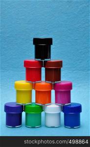 A tower of different color paints