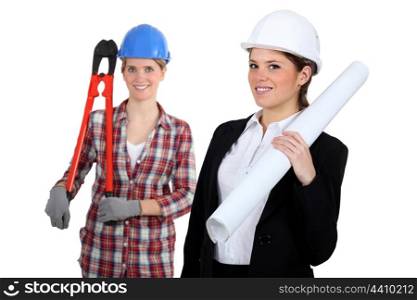 A tradeswoman and an engineer working together