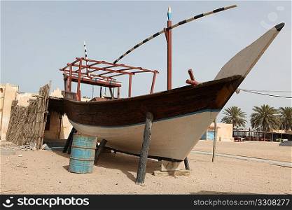 A traditional Arab dhow on displaq at Qatar Heritage Village, Doha. The Qatari capital is scheduled to be the Arab capital of culture, 2010.