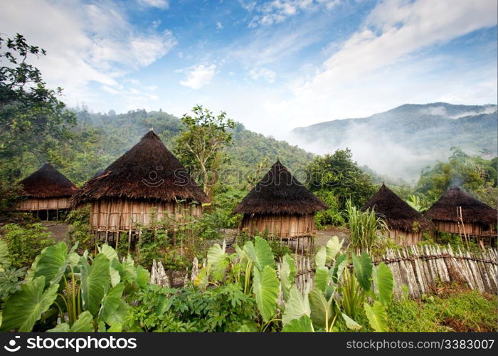 A traditional hut in an Indonesian mountain village
