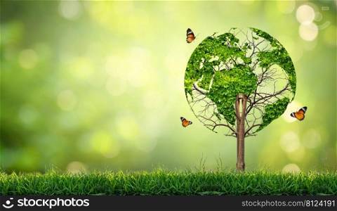 A tree with leaves of the world map, concept, environment, save the world