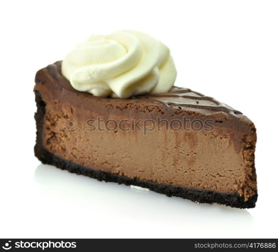 A triple chocolate cheesecake with whipped cream.