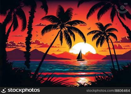A tropical beach sunset on a beautiful day