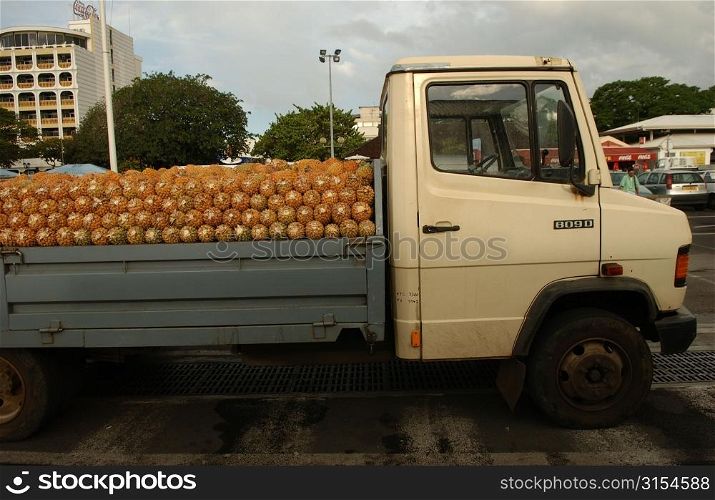 A truck loaded with pineapples, Papeete, Tahiti, French Polynesia, South Pacific