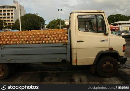A truck loaded with pineapples, Papeete, Tahiti, French Polynesia, South Pacific