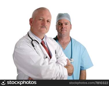 A trustworthy team of confident doctors isolated on white.