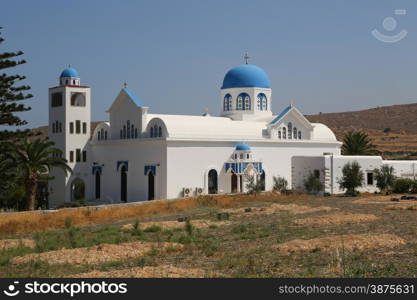 A typical church with blue dome in Naxos