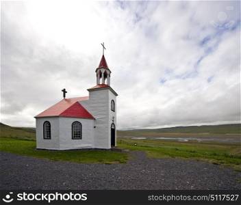 A typical octagonal church, build from drift wood in Iceland
