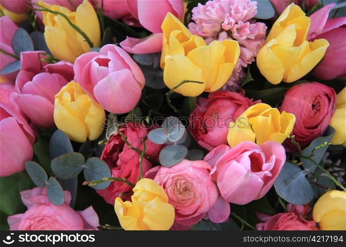 A typical spring bouquet: yellow and pink