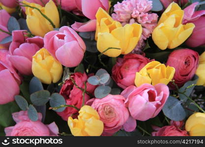 A typical spring bouquet: yellow and pink