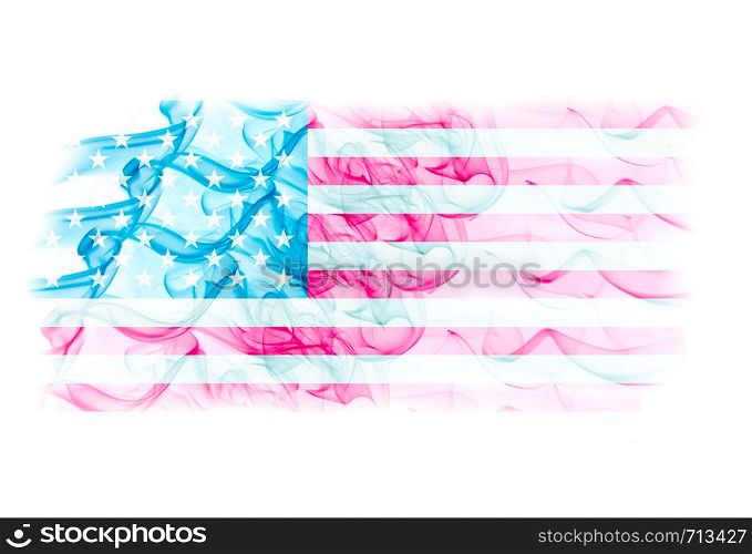 A United States flag with smoke texture on white background