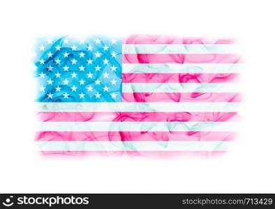 A United States flag with smoke texture on white background