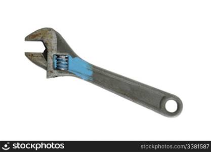 A used monkey wrench isolated on white