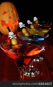 A variety of cocktails with olive on Halloween
