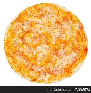 a vegetarian pizza with mashed tomatoes and cheese, isolated
