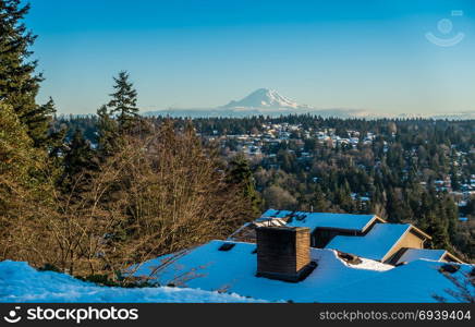 A veiw of Mount Rainier in January from Burien, Washington.