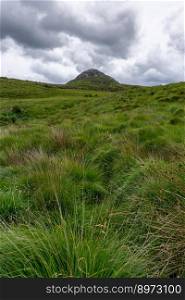A vertical view of Diamond Hill mountain in Connemara National Park in County Galway of Ireland