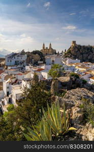 A vertical view of the picturesque whitewashed village of Olvera in Andalusia