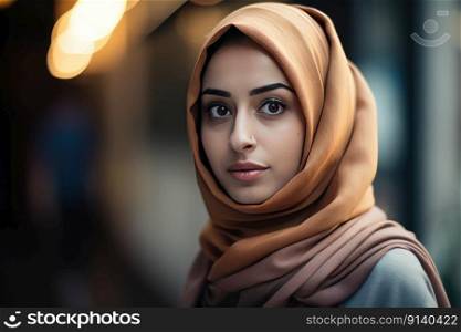 A very beautiful young woman with a hijab covering her head by generative AI