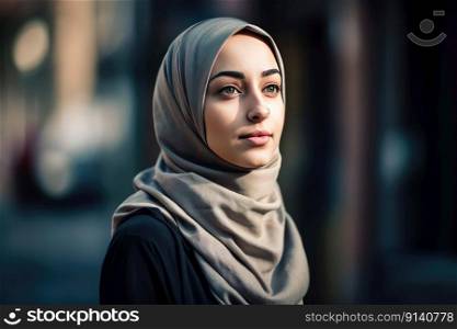 A very beautiful young woman with a hijab covering her head by generative AI