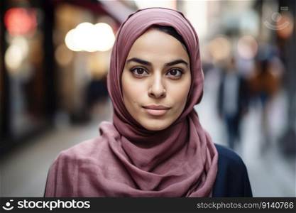A very beautiful young woman with a hijab covering her head by≥≠rative AI