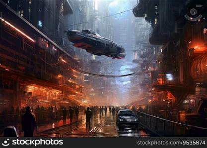 A very futuristic modern city with individuals here and there created with generative AI technology