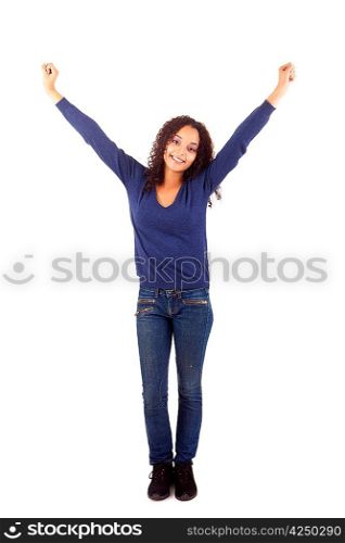 A very happy woman, isolated over white background