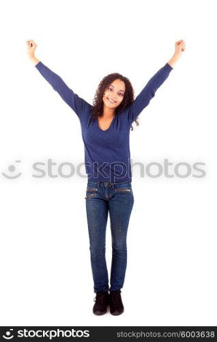 A very happy woman, isolated over white background