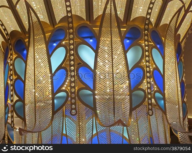 A very large chandelier with different colors