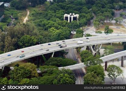 A view from above of a busy freeway in Singapore