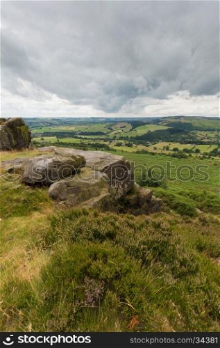 A view from Baslow Edge in the Peak Distrcit of the countryside below