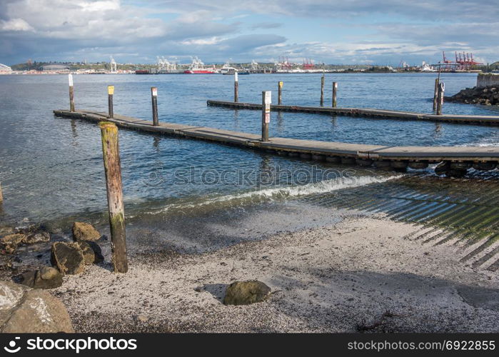 A view of a boat launch in West Seattle, Washington.